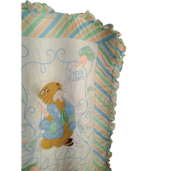 Peter Rabbit Baby Quilt With Ruffled Edges & Embroidered Design Blanket, Beatrix - Picture 4 of 8